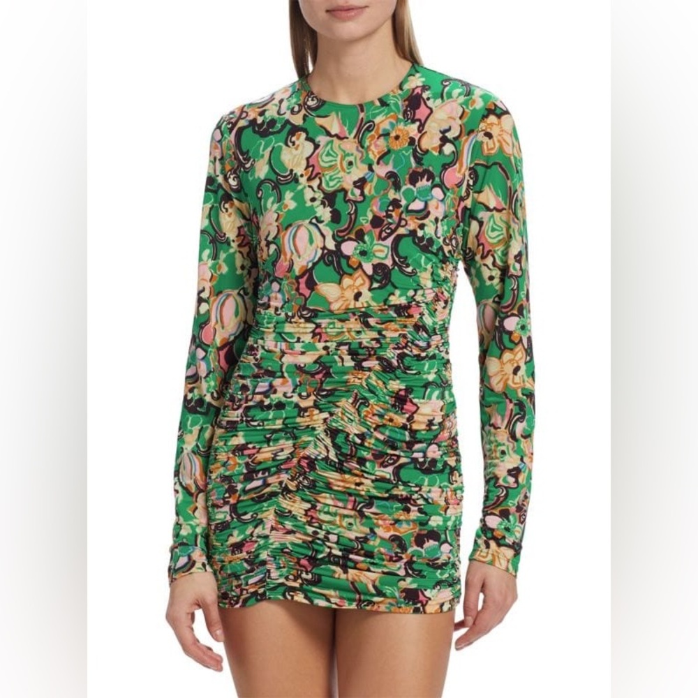 NEW A.L.C. Kiki Floral Ruched Mini Dress Size XS Emerald Green Multicolor